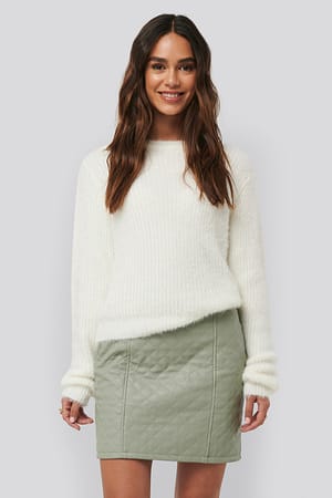 Green Quilted PU Skirt