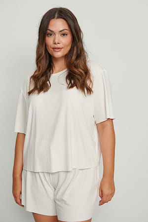 Offwhite Gerecyclede geribde T-shirt met kniprand