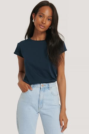 Dark Navy T-Shirt Mit Grobem Saum