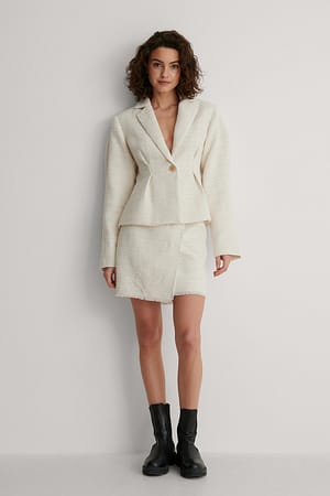 Cream Raw Edge Tweed Skirt