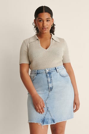 Light Blue Denimminikjol med rå kant