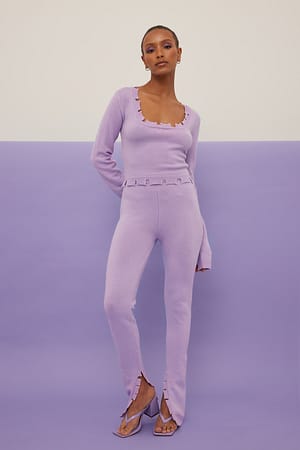 Lilac Raw Hem Side Slit Pants
