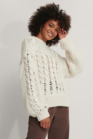White Raw Knit Polo