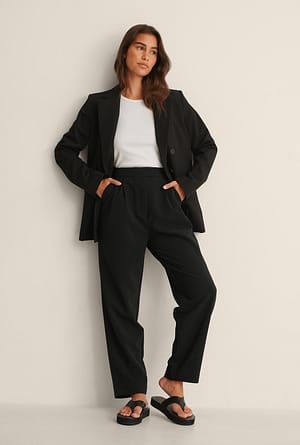 Black Recycled Darted Elastic Waist Pants