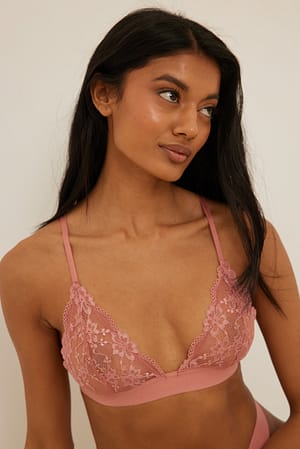 Pink Umber Triangel-top van elastisch kant