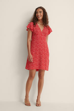 Red White Floral Flowy Mini Dress