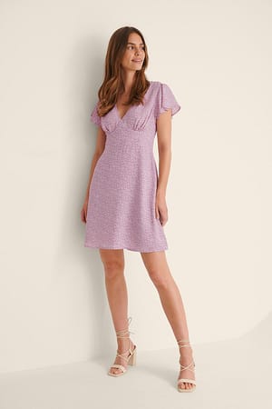 Lilac White Floral Flowy Mini Dress