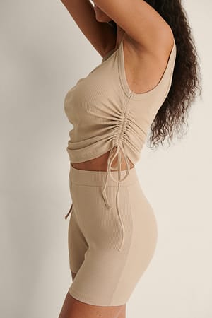 Beige Short De Cycliste Court Côtelé Recyclé
