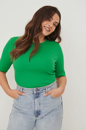 Green Recycled Round Neck Ribbed Top