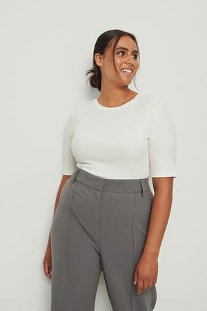 Offwhite Recycled Round Neck Ribbed Top
