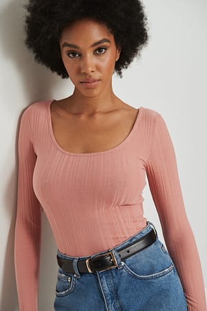 Dark Pink Scoop Neck Rib Top
