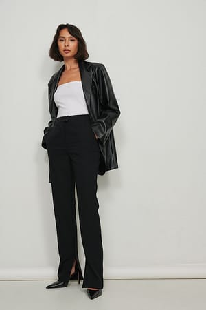 Black Recycled Side Slit Suit Pants