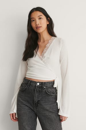 Offwhite Recycled Wrap Lace Detail Top