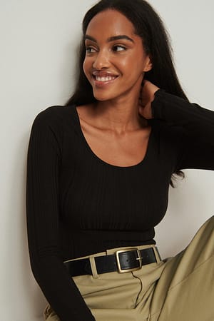 Black Recycled Scoop Neck Rib Babylock Top