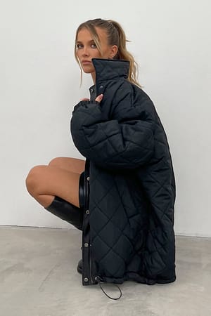 Black Veste surdimensionnée réversible en faux cuir