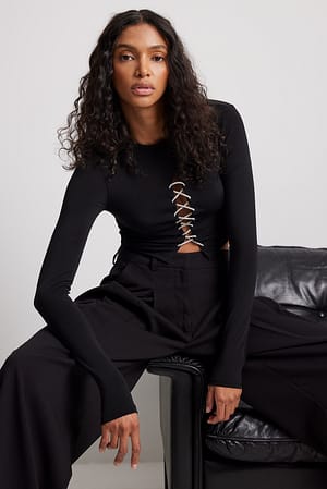 Black Rhinestone Lacing Detail Top