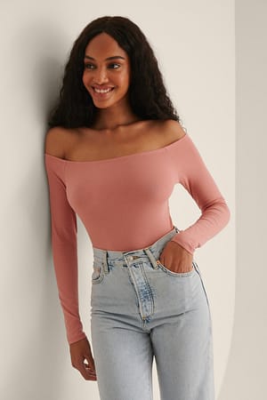 Dusty Dark Pink Rib Bare Shoulder Top