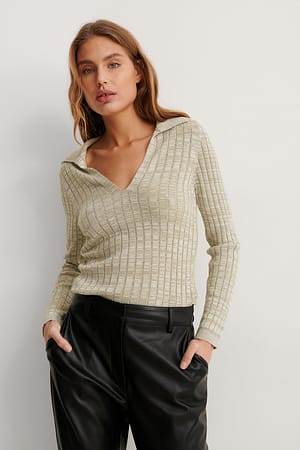 Beige Melange Langarm-Oberteil