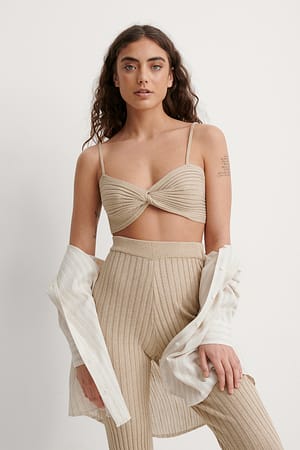Beige Melange Rib Knitted Mini Top