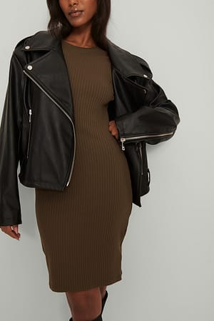 Brown Rib Mini Dress