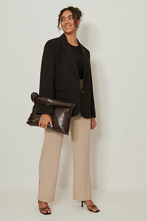Beige Recycelte Ripp-Hose mit Schlitz-Detail