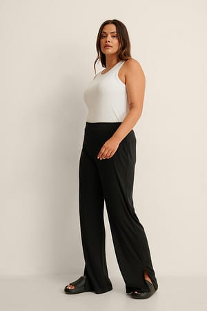 Black Rib Slit Pants
