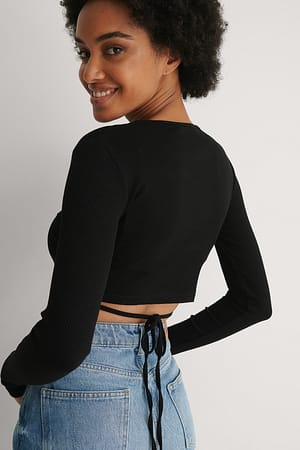 Black Geribde top met rugdetail