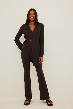Brown Ribbed Bootcut Trousers