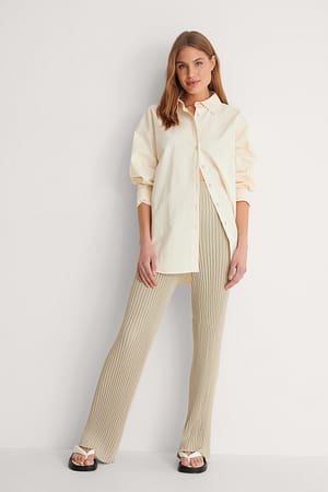 Light Khaki Pantalon En Maille Côtelée