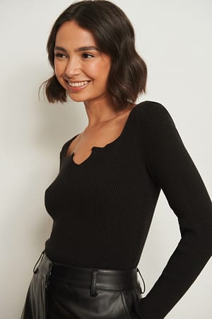 Black Ribbed Knitted Top