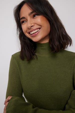 Khaki Ribbed Polo Knitted Sweater