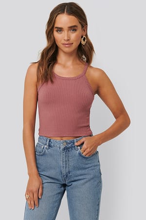 Purple Rose Ribbed Round Neck Singlet