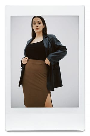 Brown Ribbed Slit Midi Skirt