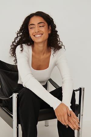 Offwhite Ribbed Square Neck Top