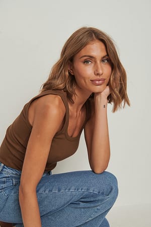 Brown Ribbed Tank Top