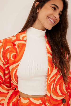 White Ribbed Turtle Neck Crop Top