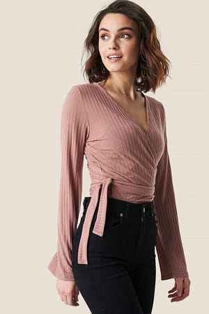 Dusty Dark Pink Ribbed Wrap Tie Top