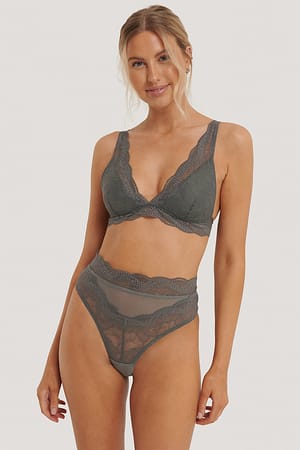Dark Grey Truse med V-streng, blonder og høyt liv