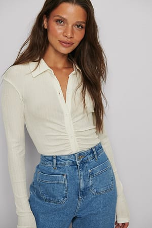Offwhite Rouched Detail Collar Top