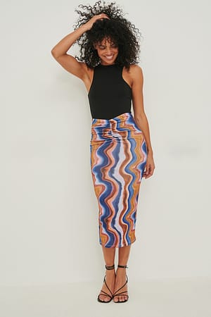 Swirl Print Gerimpelde midi-rok