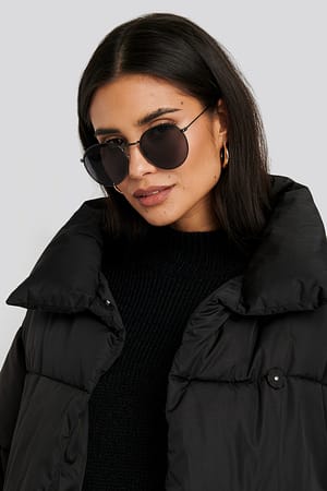 Black Black Round Metal Sunglasses