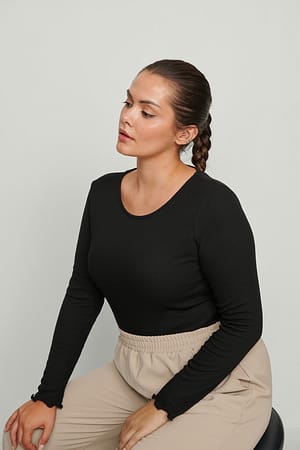 Black Round Neck Babylock Rib Top