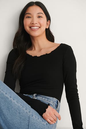 Black Round Neck Babylock Top