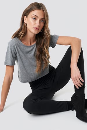 Grey Melange Viscose Cropped Tee