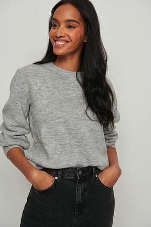 Grey Melange Strikkegenser Med Rund Hals