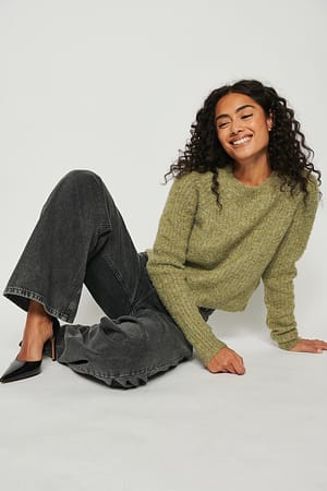 Olive Green Weicher Pullover mit Rundhalsausschnitt