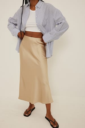 Ecru Sand Satin Midi Skirt