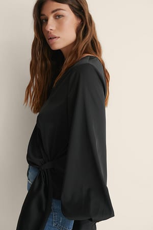 Black Satin Overlap Top