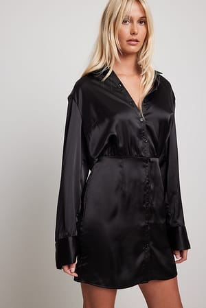Black Robe chemise courte en tissu satiné