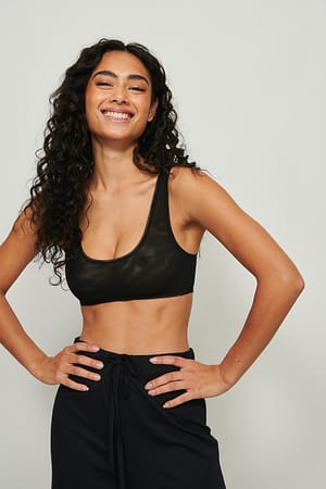 Black Scallop Edge Mesh Top